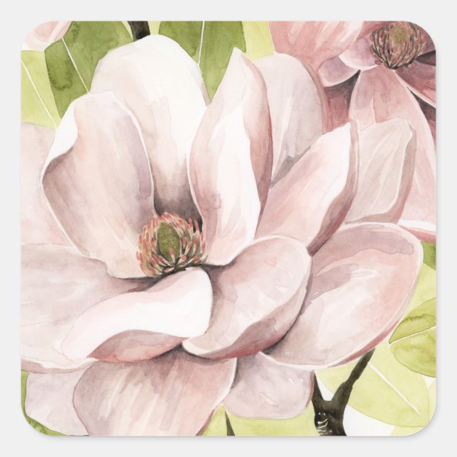 Blush Magnolia Flowers Square Sticker (Front)