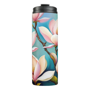 Blush magnolia flowers thermal tumbler