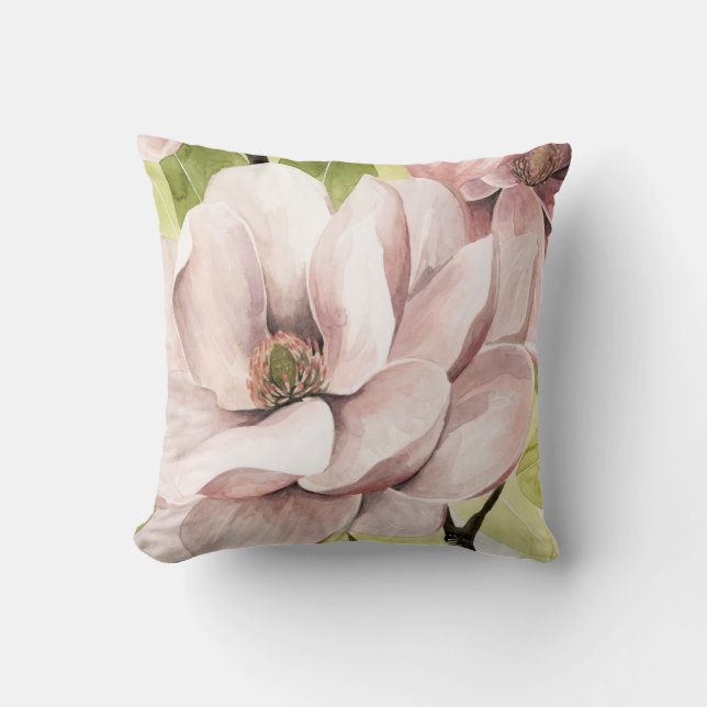 Blush Magnolia Flowers Throw Pillow (Front)