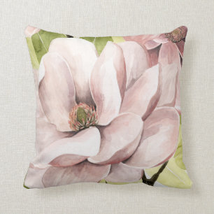 Blush Magnolia Flowers Throw Pillow