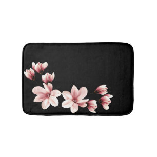 Blush Magnolias on Black Bath Mat