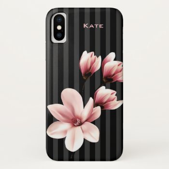 Blush Magnolias Personalized Iphone X Case by DizzyDebbie at Zazzle