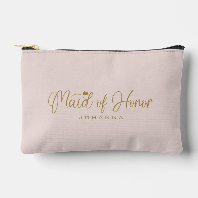 Blush Maid of Honor Script Name Cosmetic Gift Accessory Pouch (Front)