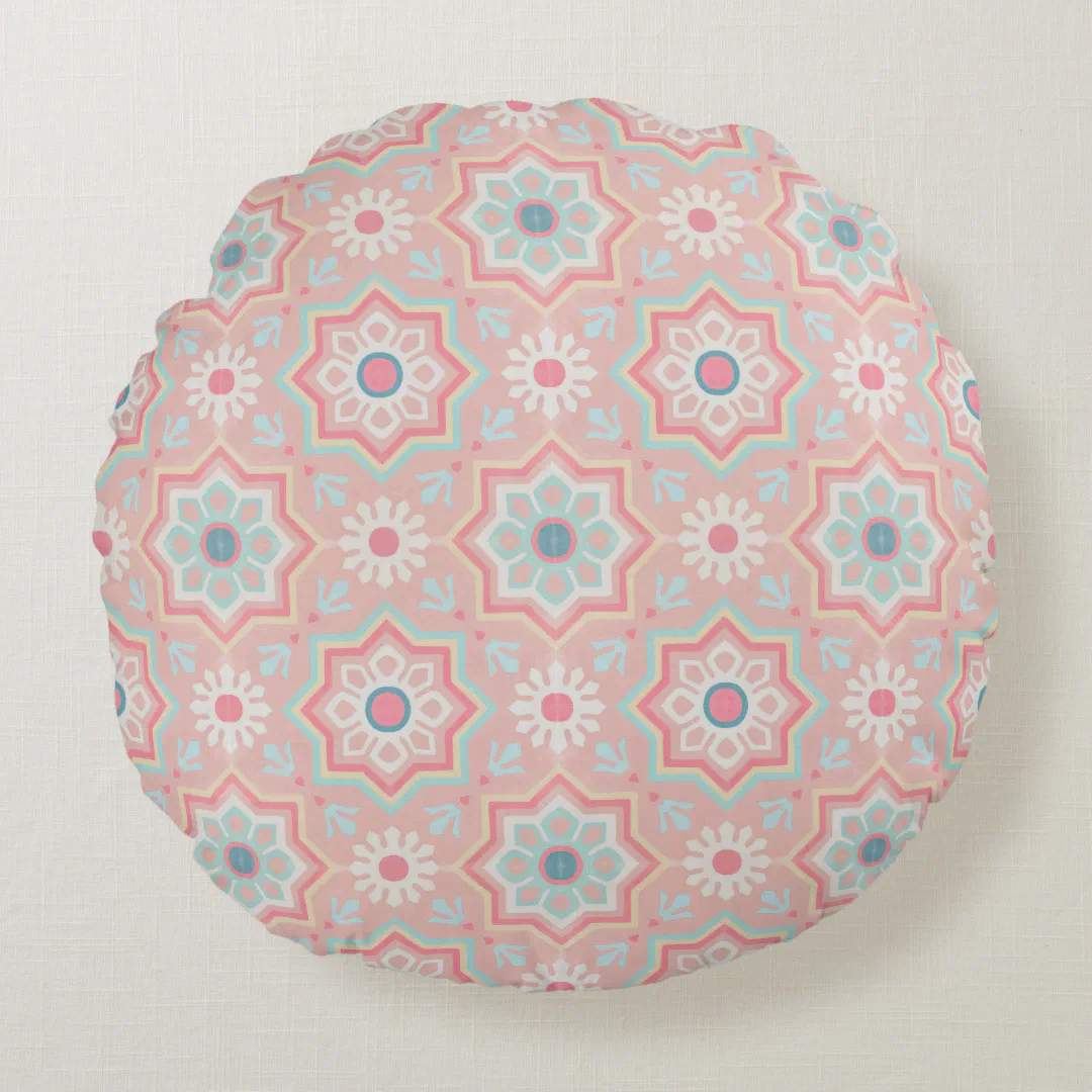 Blush Majesty Andalusian Moroccan Elegance Round Pillow