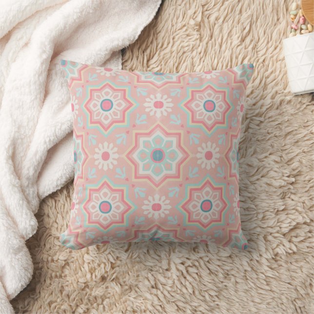 Blush Majesty – Andalusian Moroccan Elegance Throw Pillow (Blanket)