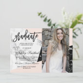 Blush marble color block graduate typography invitation (Standing Front)