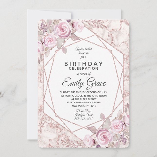 Blush Marble Geometric Birthday Party Invitation (Front)