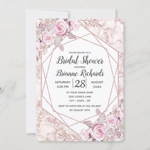 Blush Marble Geometric Bridal Shower Invitation