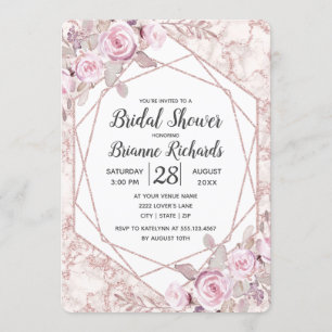 Blush Marble Geometric Bridal Shower Invitation