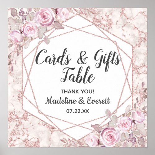 Blush Marble Geometric Cards  Gifts Table Sign