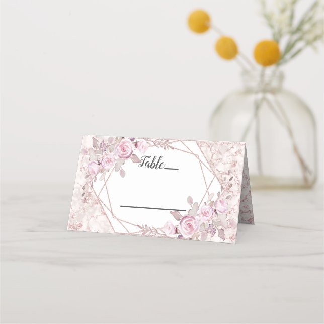 Blush Marble Geometric Frame Seating Table Number Place Card (Front)