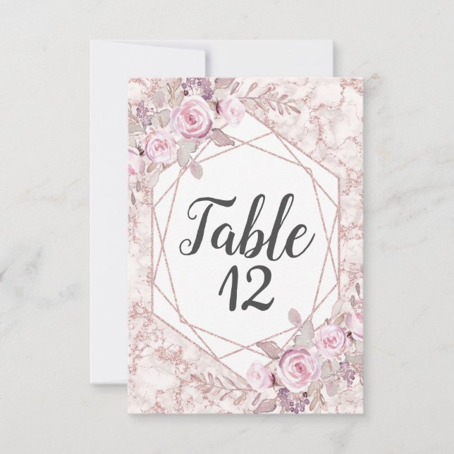 Blush Marble Geometric Frame Wedding Table Numbers (Front)