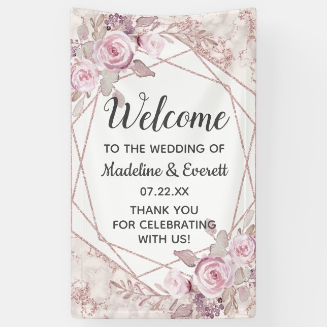 Blush Marble Geometric Frame Wedding Welcome Banner (Vertical)