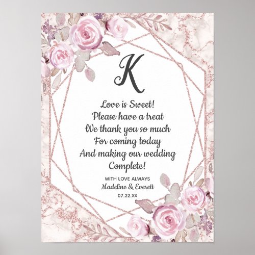 Blush Marble Geometric Love is Sweet Treat Table Poster