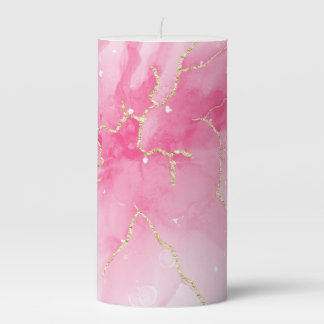 Blush Marble & Gold Vein Pillar Candle design
