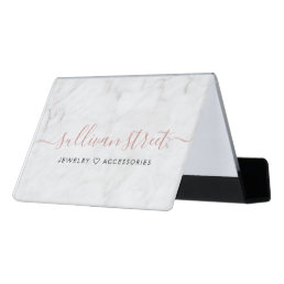 Blush Marble Hand Lettering Jewelry Boutique Desk Business Card Holder