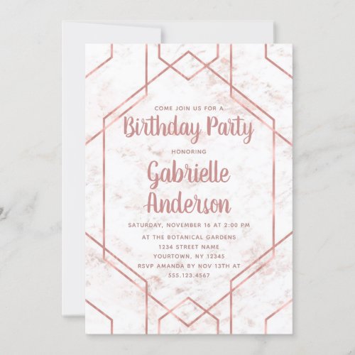 Blush Marble Rose Gold Birthday Party Invitation