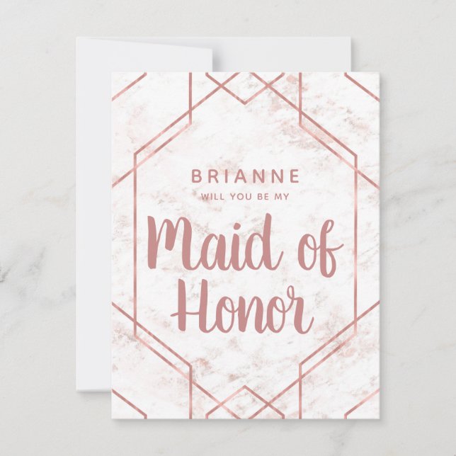 Blush Marble Rose Gold Maid of Honor Proposal Invitation (Front)