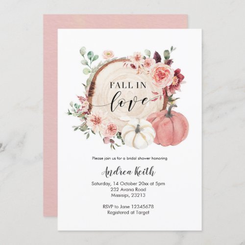 blush marsala fall in love pumpkin bridal shower  invitation