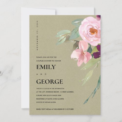 BLUSH MARSALA KRAFT ROSE FLORAL COUPLE SHOWER CARD