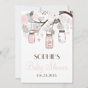 Blush Mason Jars Floral Baby Shower Invitation