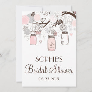 Blush Mason Jars Floral Bridal Shower Invitation