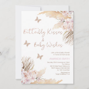 Blush Mauve Floral Butterfly Kisses Baby Shower Invitation