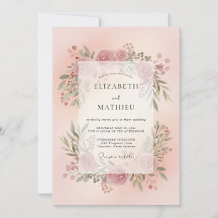 Blush Mauve Wreath Wedding Invitation