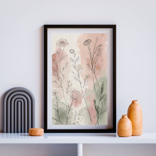 Blush Meadow Botanicals   Delicate Wildflower Line Poster