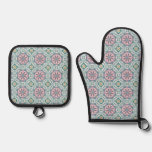 Blush Meadow Tile – Watercolor Floral Oven Mitt &amp; Pot Holder Set