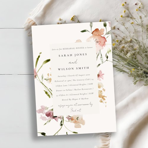 Blush Meadow Watercolor Floral Rehearsal Dinner Invitation