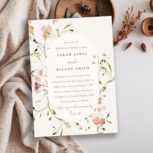 Blush Meadow Watercolor Floral Rehearsal Dinner Invitation