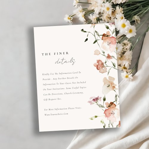 Blush Meadow Watercolor Floral Wedding Details Enclosure Card