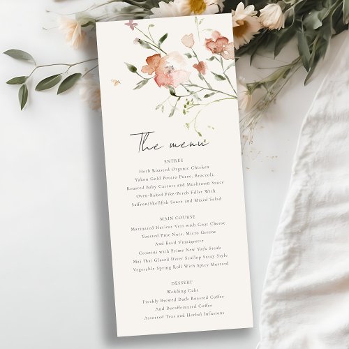 Blush Meadow Watercolor Floral Wedding Menu Card