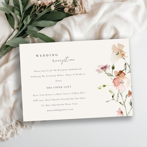 Blush Meadow Watercolor Floral Wedding Reception Enclosure Card
