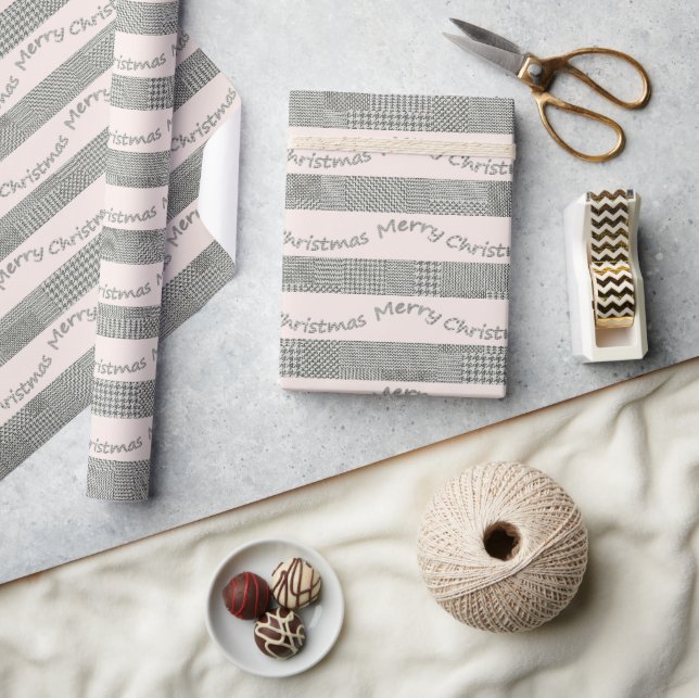 Blush Merry Christmas Houndstooth Script Wrapping Paper (Crafts)