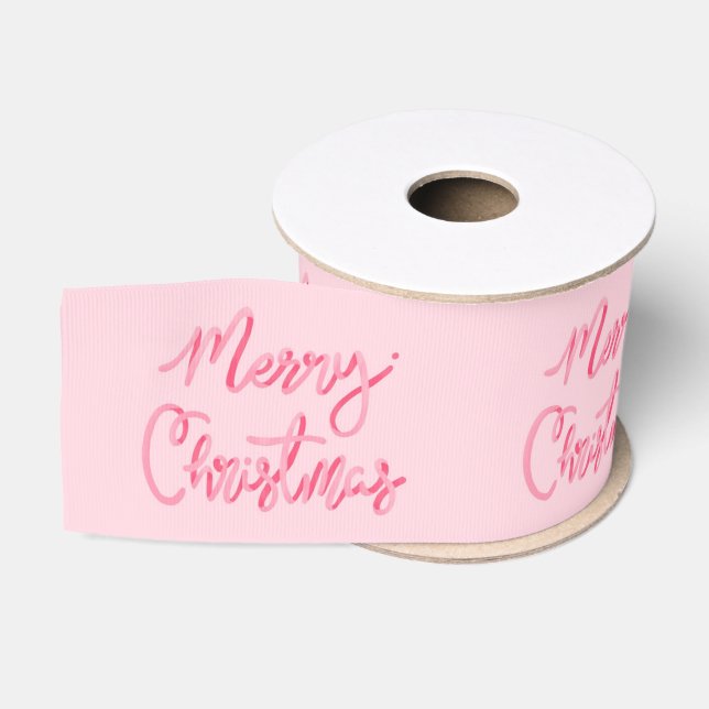 Blush Merry Christmas Script Grosgrain Ribbon (Spool)