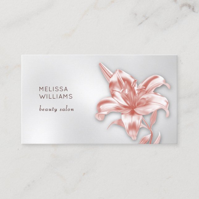 Blush Metallic 3D Lily Flower Business Card (Front)