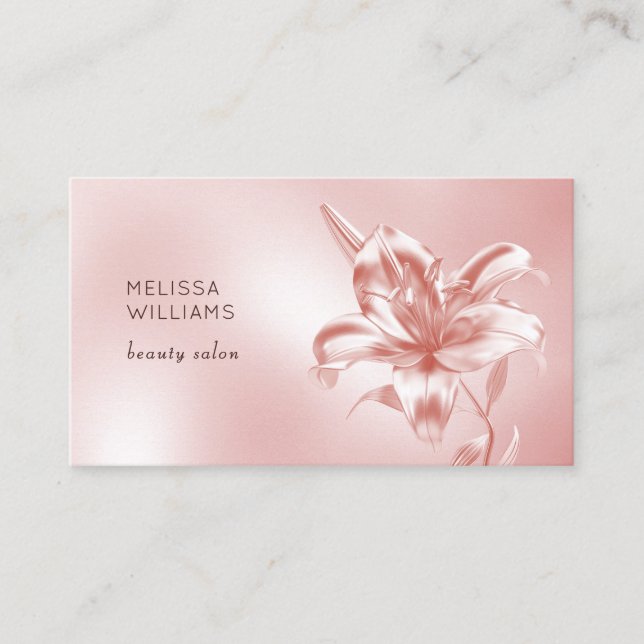 Blush Metallic 3D Lily Flower Business Card (Front)