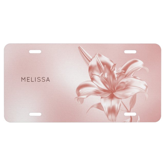 Blush Metallic 3D Lily Flower License Plate (Front)
