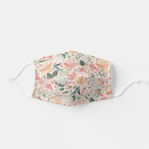 Blush  Midsummer Watercolor Floral Pattern Adult Cloth Face Mask