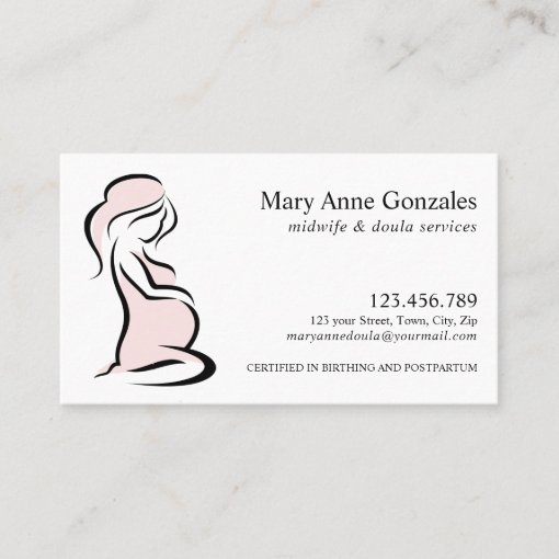 Blush Midwife Doula Pregnant Woman Belly Business Card Zazzle