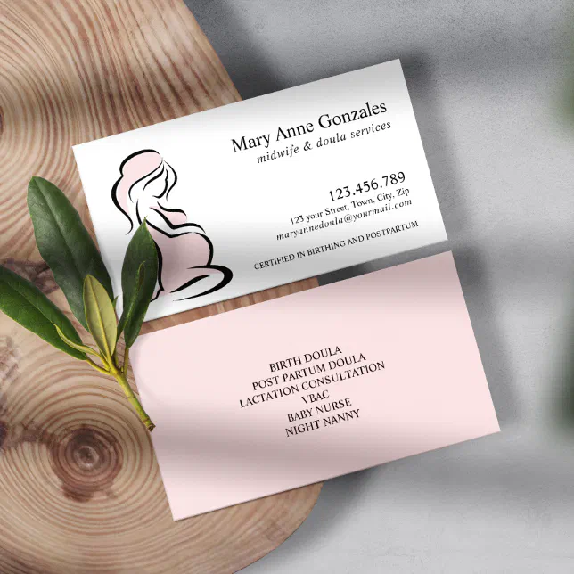 Blush Midwife Doula Pregnant Woman Belly Business Card Zazzle