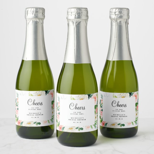 Blush Mini Sparkling Wine Label, Bridal Shower Sparkling Wine Label (Bottles)