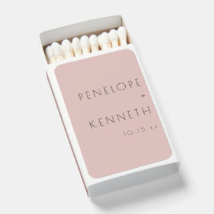 Blush Minimal Names Wedding Date Modern Chic Style Matchboxes