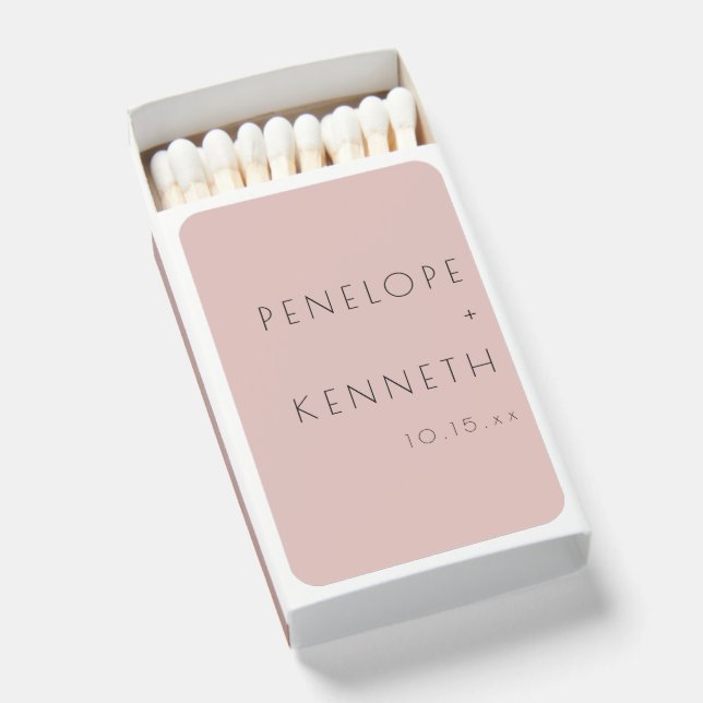 Blush Minimal Names Wedding Date Modern Chic Style Matchboxes (Front Open)