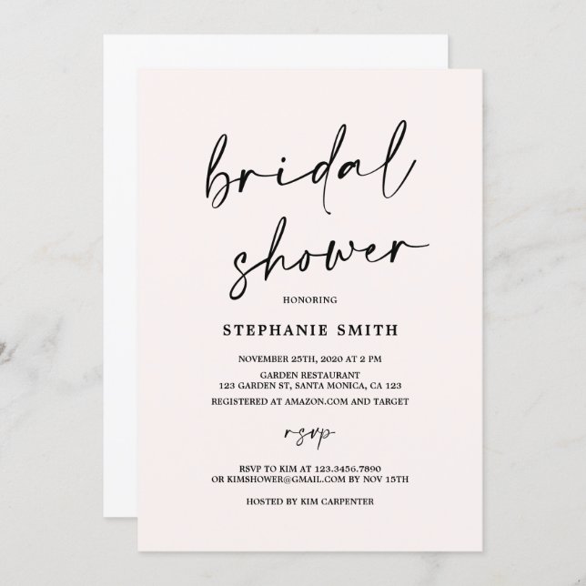 Blush minimalist Bridal Shower Invitation (Front/Back)