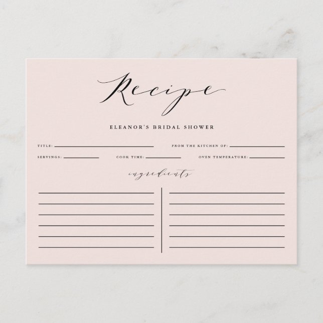 Blush Minimalist Script Bridal Shower Recipe Card (Front)