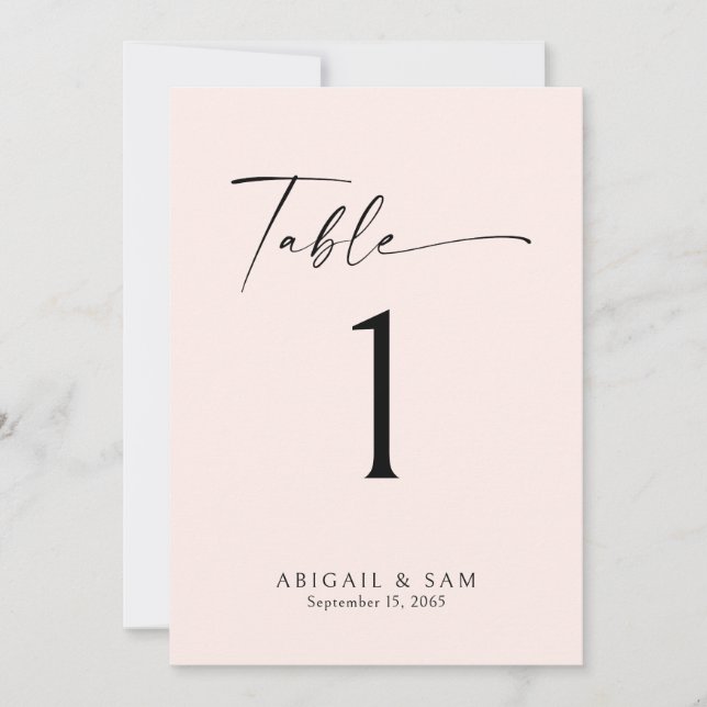 Blush Minimalist Wedding Table Number (Front)