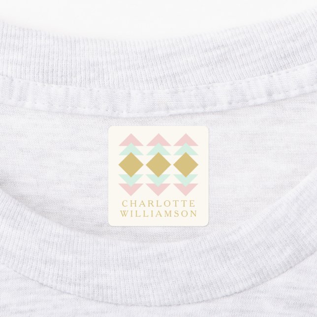 Blush Mint and Gold Geometric Personalized Name Labels (Affixed)
